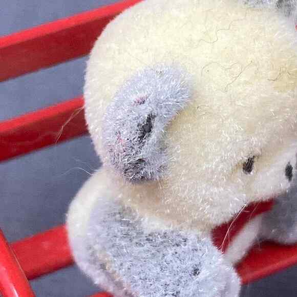 VTG Avon Flocked Christmas Ornaments Teddies in Wagon Teddy Bear on Bench NOEL - Picture 9 of 12